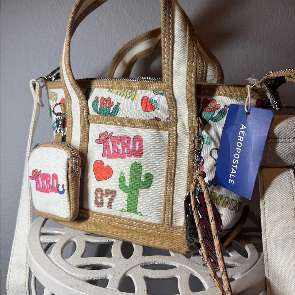 NWT Aeropostale Cactus Print Satchel in Tan and Cream